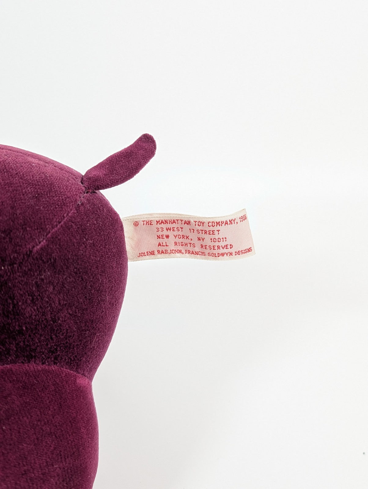 Manhattan Toy Company Hippo Purple 12in Plush Stuffed Toy, from 1986
