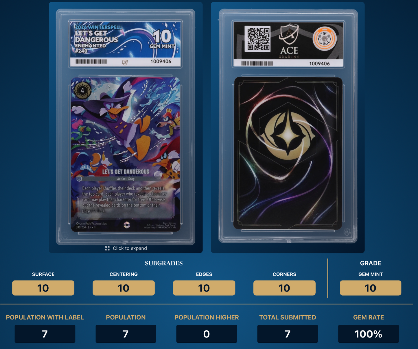 2026 DISNEY LORCANA EN 11-WINTERSPELL 240 LET'S GET DANGEROUS ENCHANTED - ACE 10