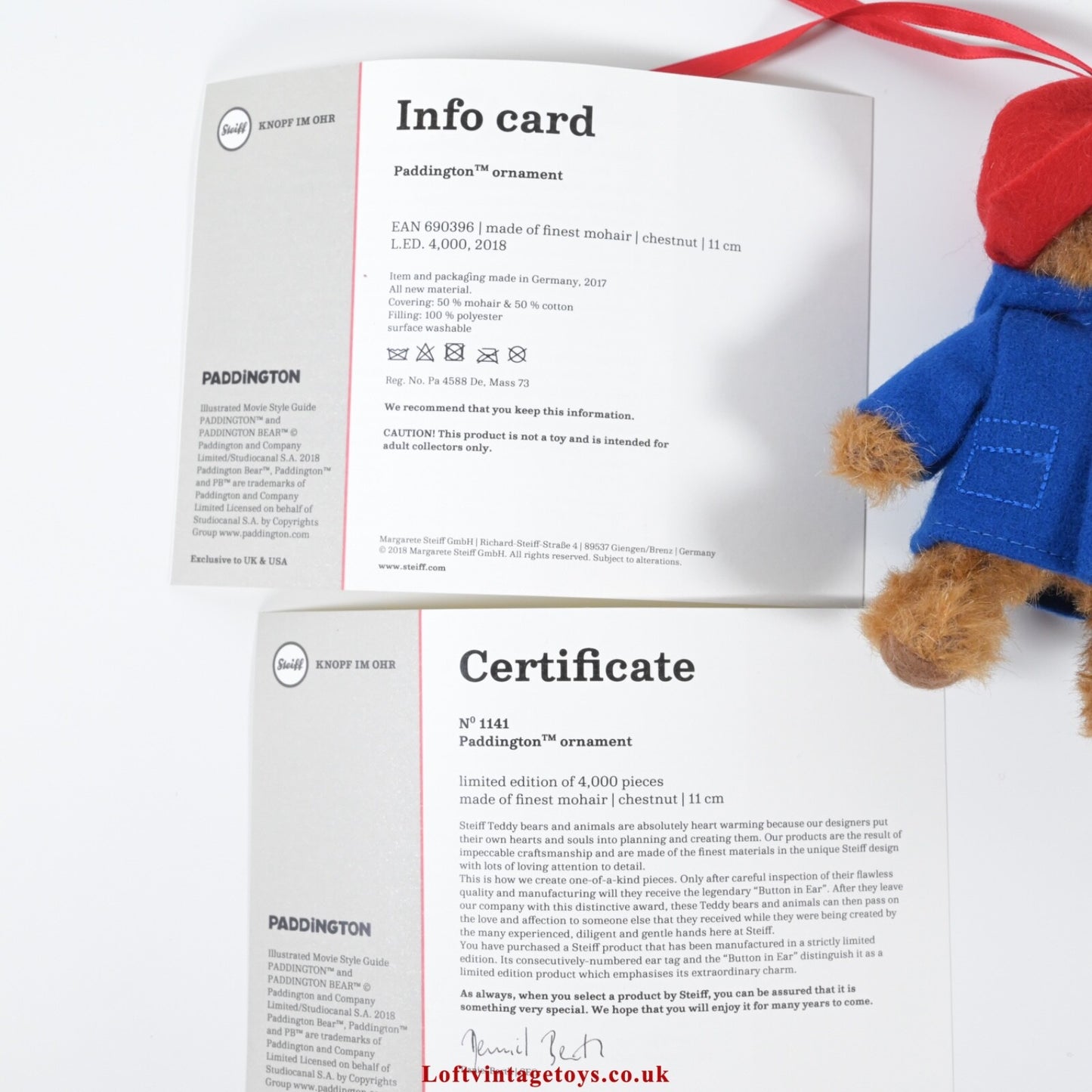 Steiff Paddington Ornament 690396, Limitierte Edition 2018