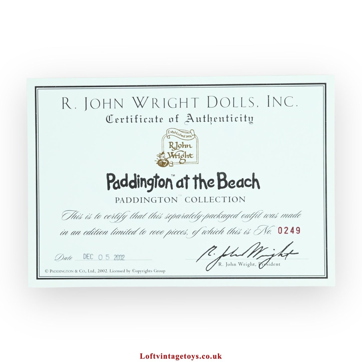 R John Wright Paddington At The Beach Outfit, Ltd Edition of 1000