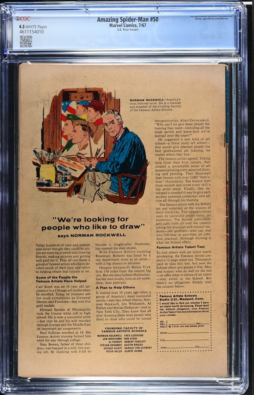 Amazing Spider-Man #50 (UK-Preisvariante) CGC 4.5 – Marvel 1967