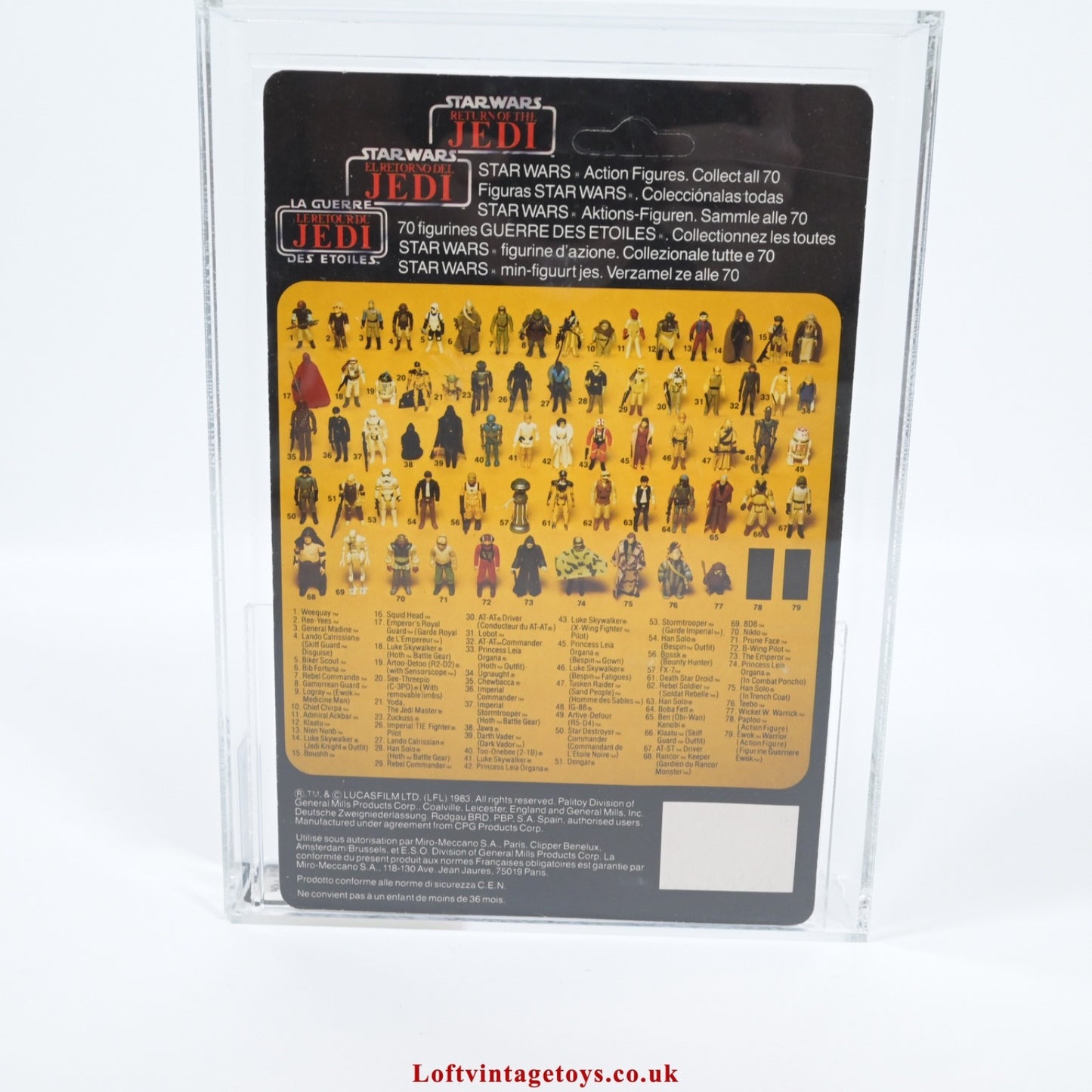 Palitoy Vintage Star Wars ROTJ Tri-Logo Yoda (brown snake) AFA 85