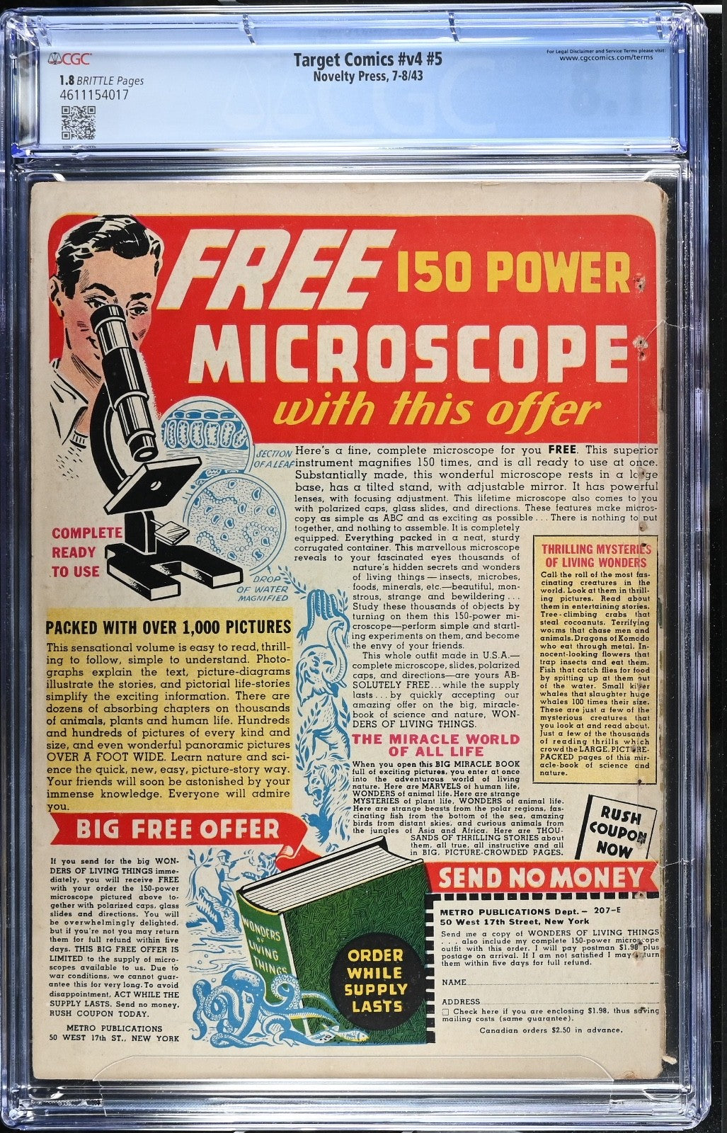 Target Comics v4 #5 CGC 1.8 Novelty Press 1943