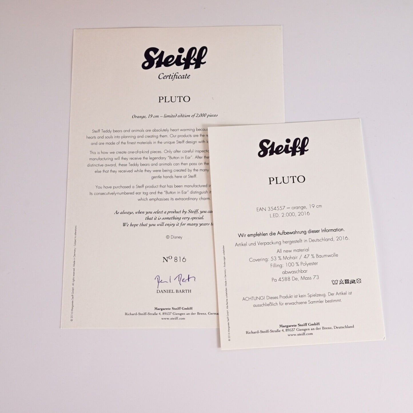 Steiff Pluto - 354557 Ltd Ed of 2,000