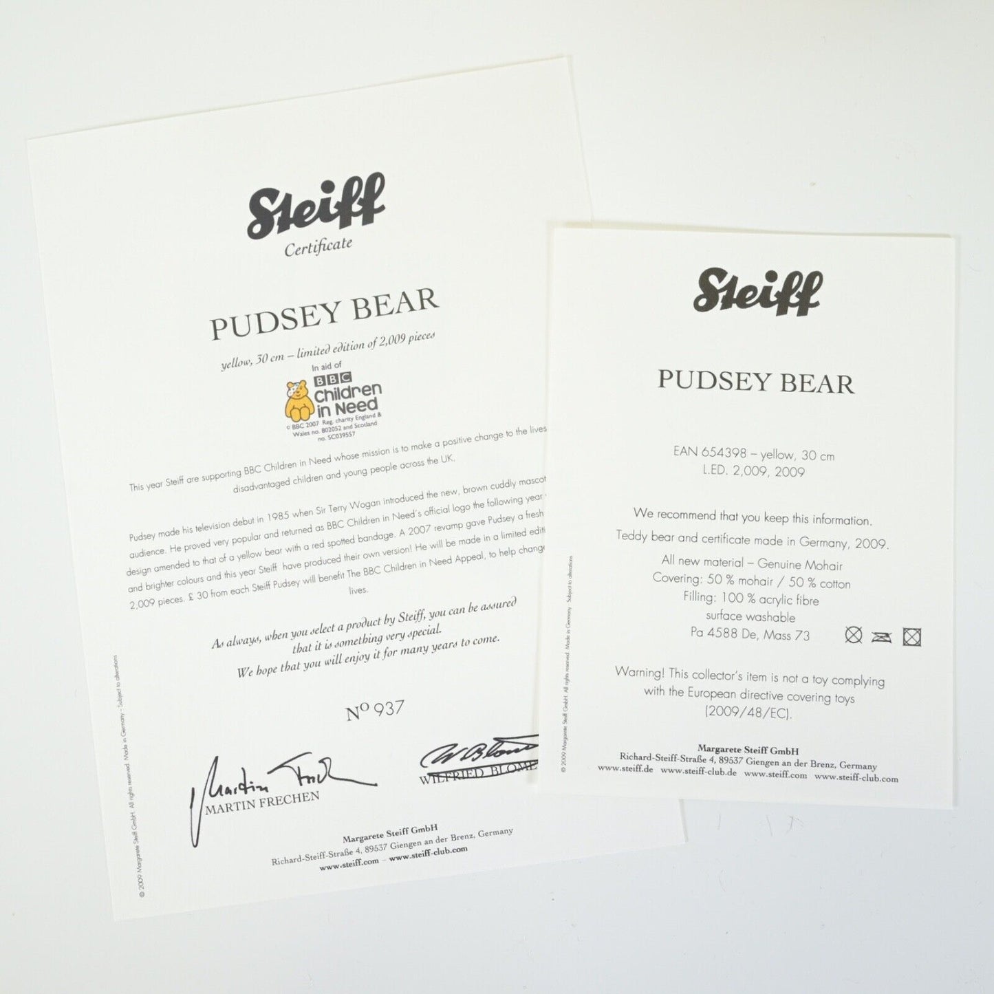 Steiff Children In Need Pudsey Bear - Ltd Ed / 654398