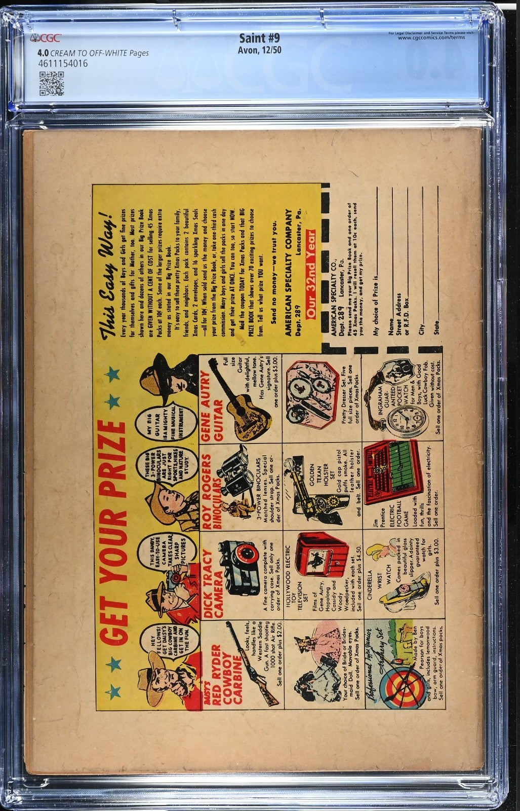 Saint #9 CGC 4.0 - Avon 1950