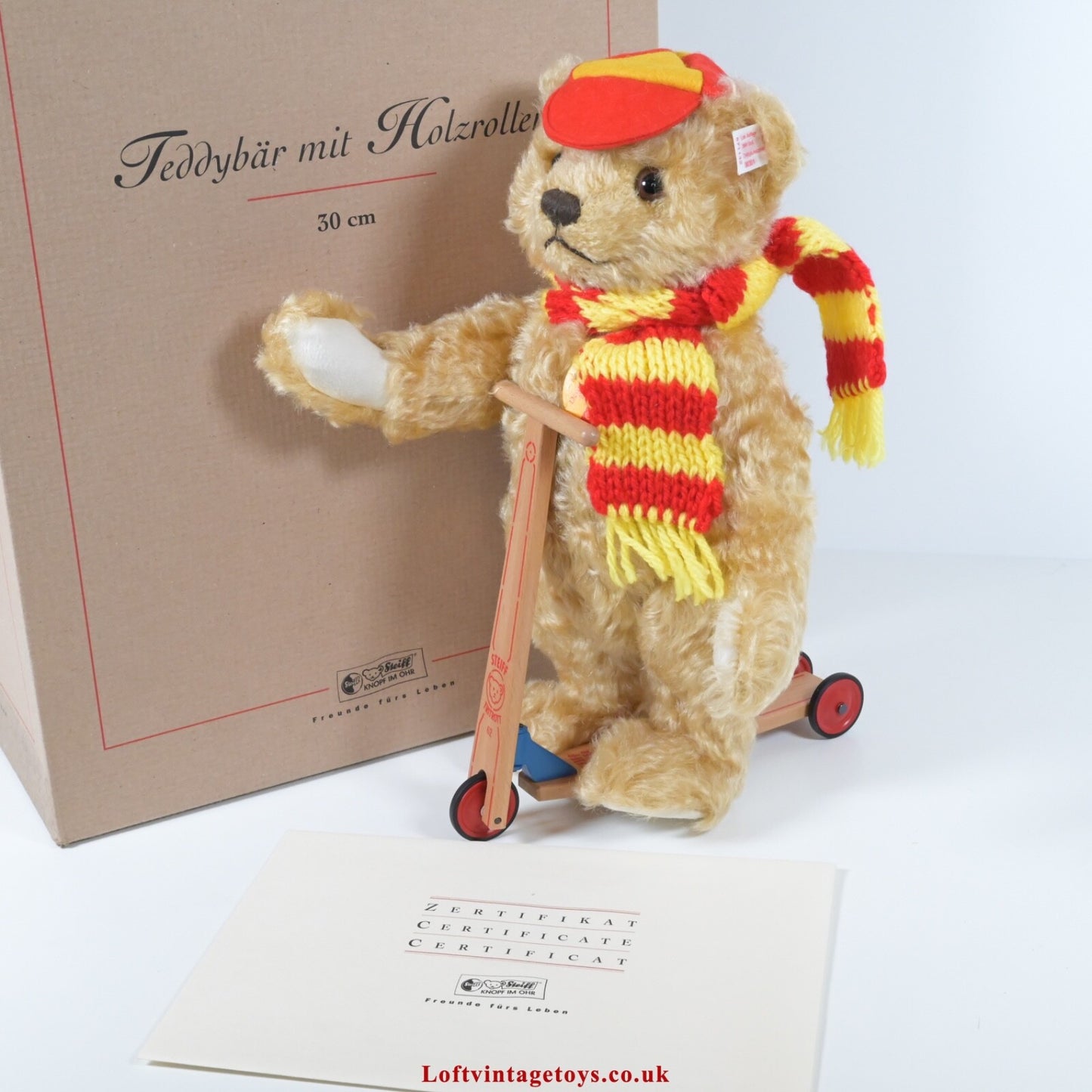 Steiff Teddybar Mit Holzroller 30cm - 5671142 Ltd Edition