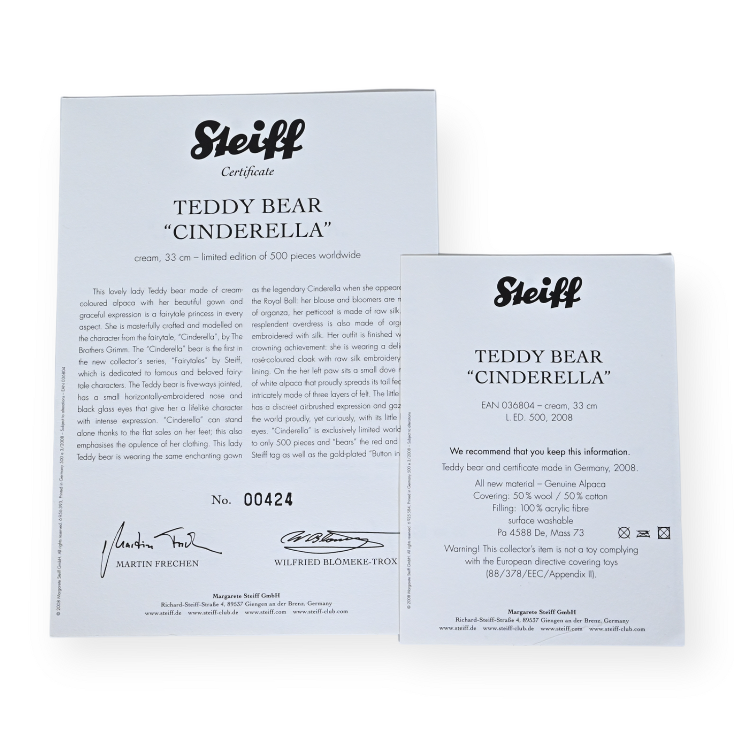 Steiff Cinderella Teddy Bear - 036804 Limited Edition 424 of 500