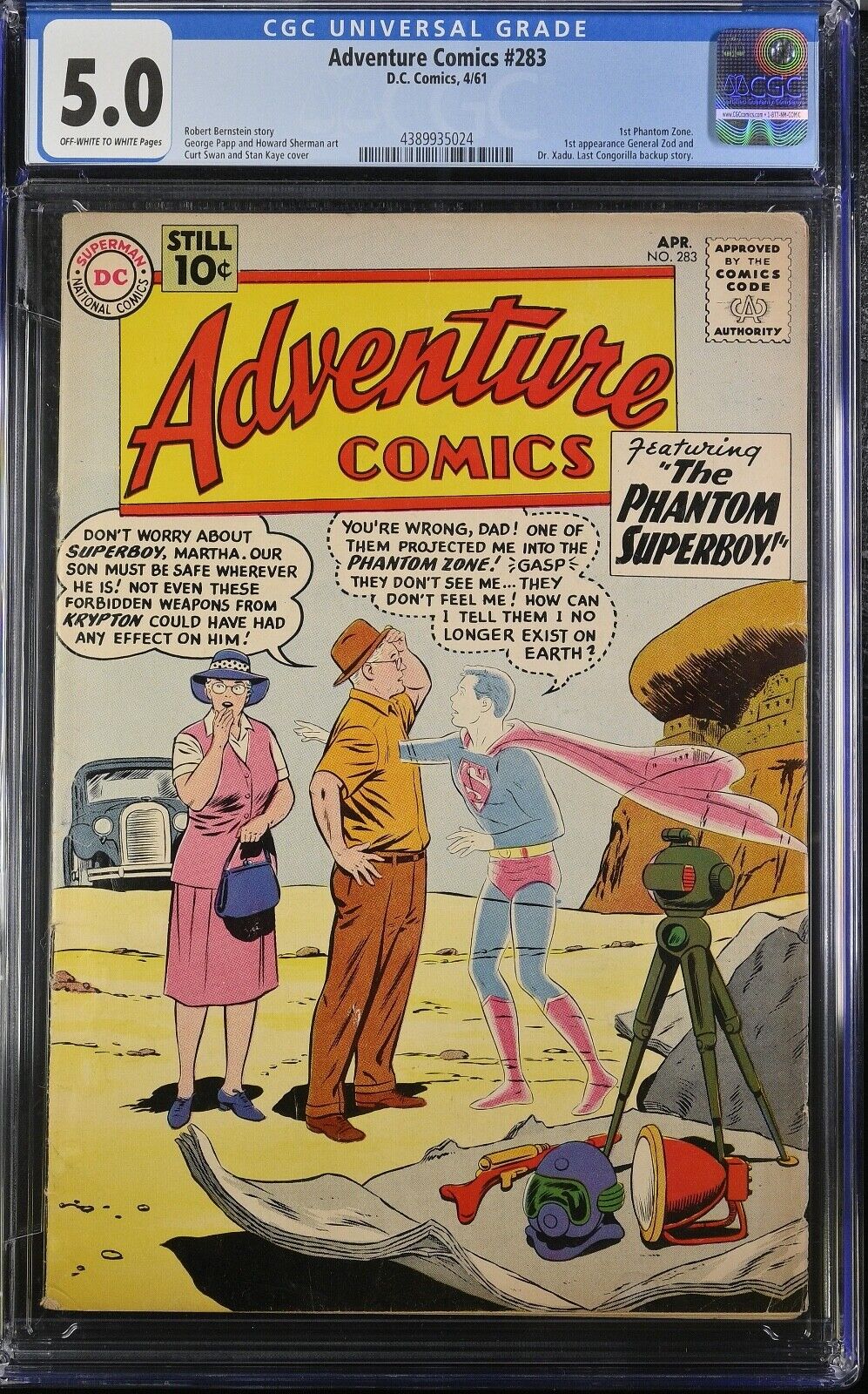 Adventure Comics 283 4/61 D.C. Comics CGC 5.0 1st app General Zod and Dr. Xadu