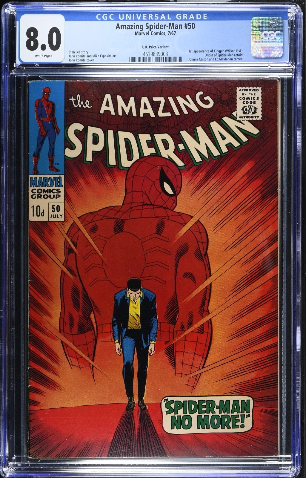 Amazing Spider-Man #50 (1967) CGC 8.0 - 1st Appearance of The Kingpin KEY ISSUE