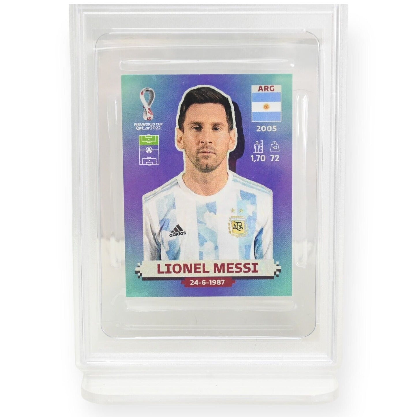 2022 FIFA W/C Qatar Sticker Lionel Messi #ARG20 PSA 10 / Blue Back