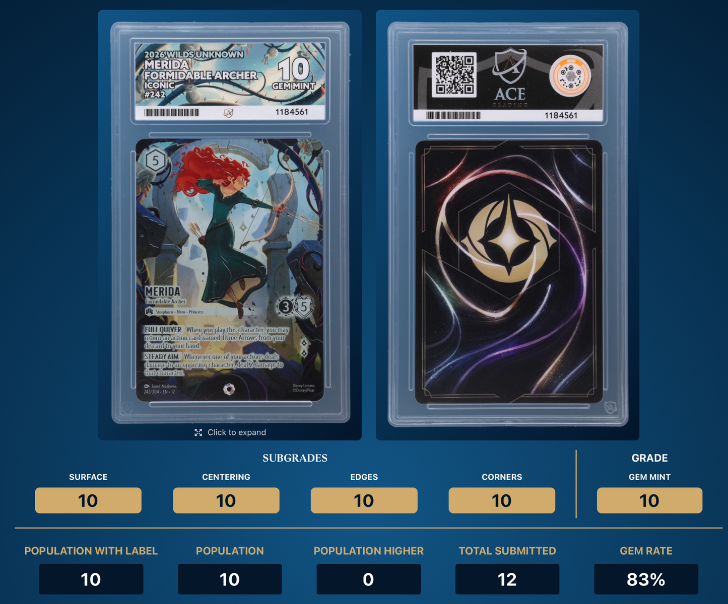 2026 DISNEY LORCANA EN 12-WILDS UNKNOWN ICONIC MERIDA - FORMIDABLE ARCHER ACE 10