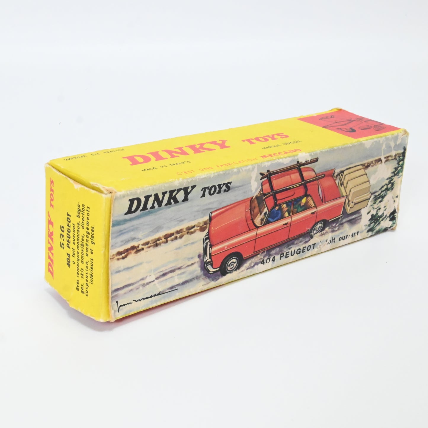 French Dinky 536 Peugeot 404 with Trailer/Skis in Original Box