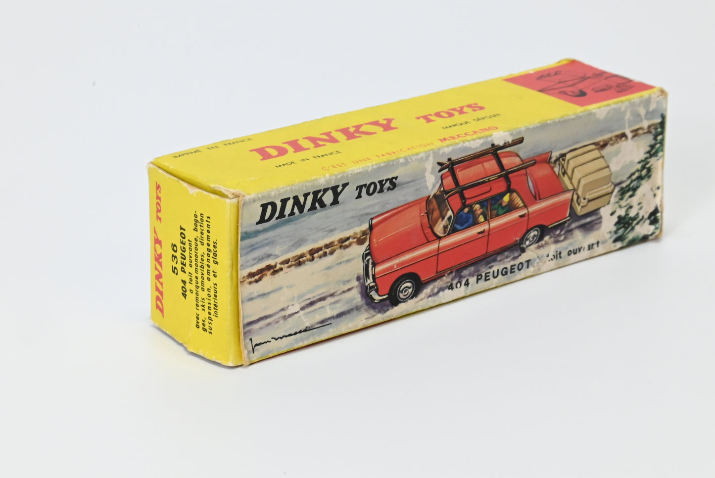 French Dinky 536 Peugeot 404 with Trailer/Skis in Original Box