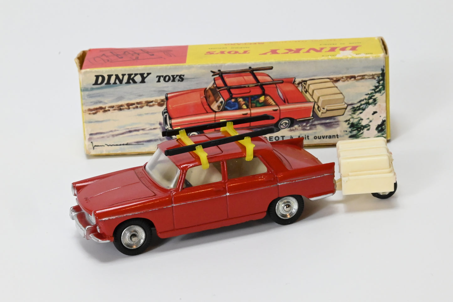 French Dinky 536 Peugeot 404 with Trailer/Skis in Original Box
