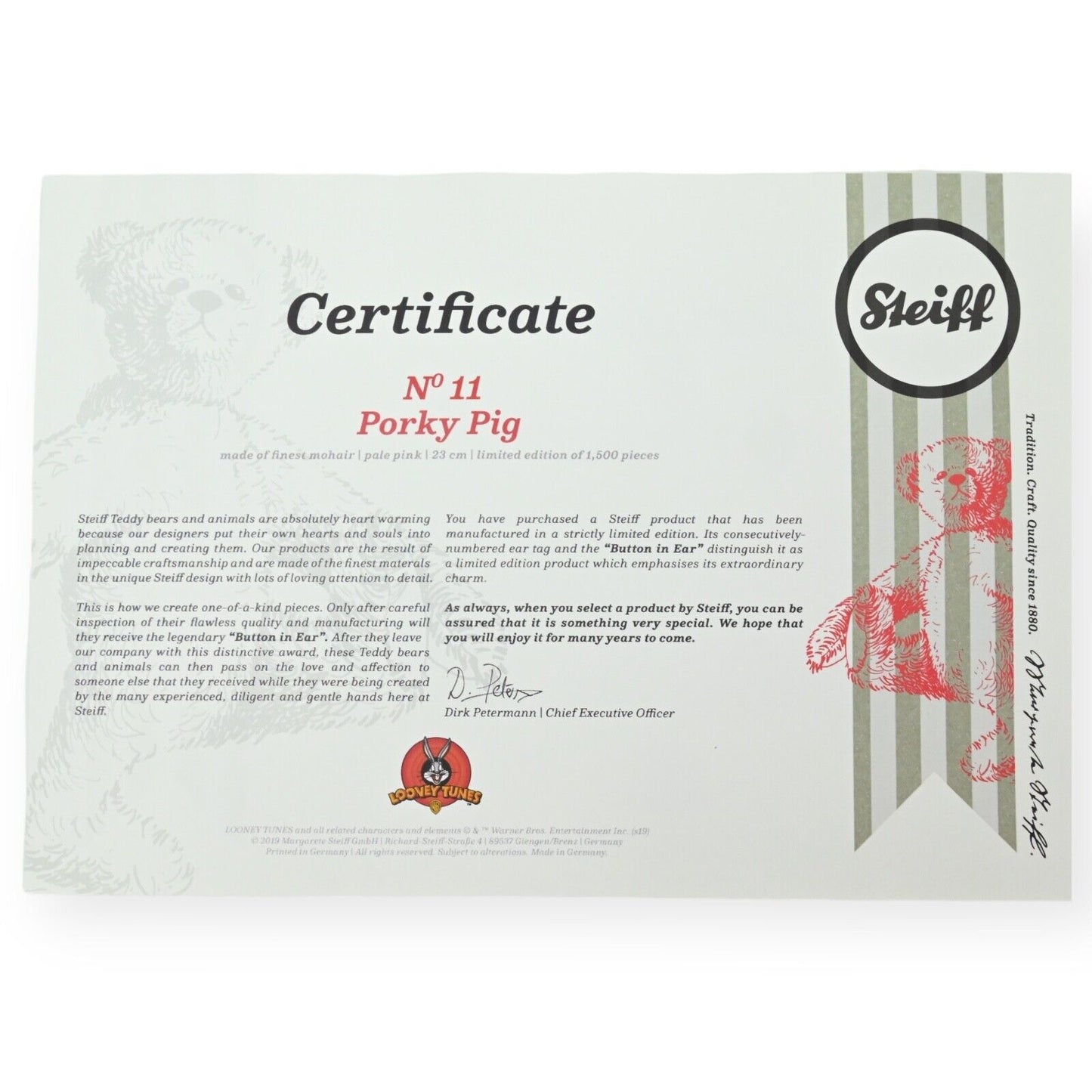 Steiff Bears Porky Pig - Limited Edition 354496
