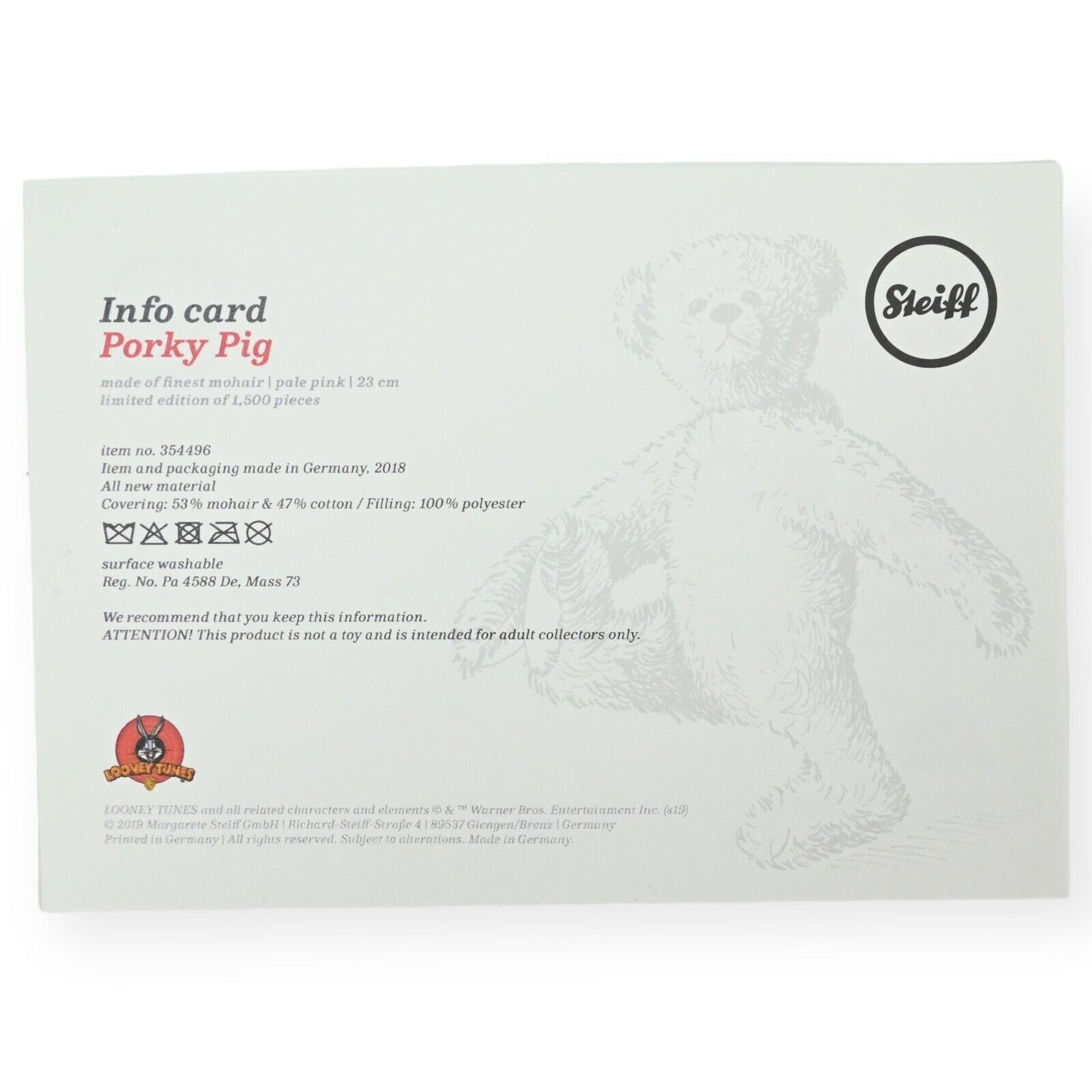 Steiff Bears Porky Pig - Limited Edition 354496