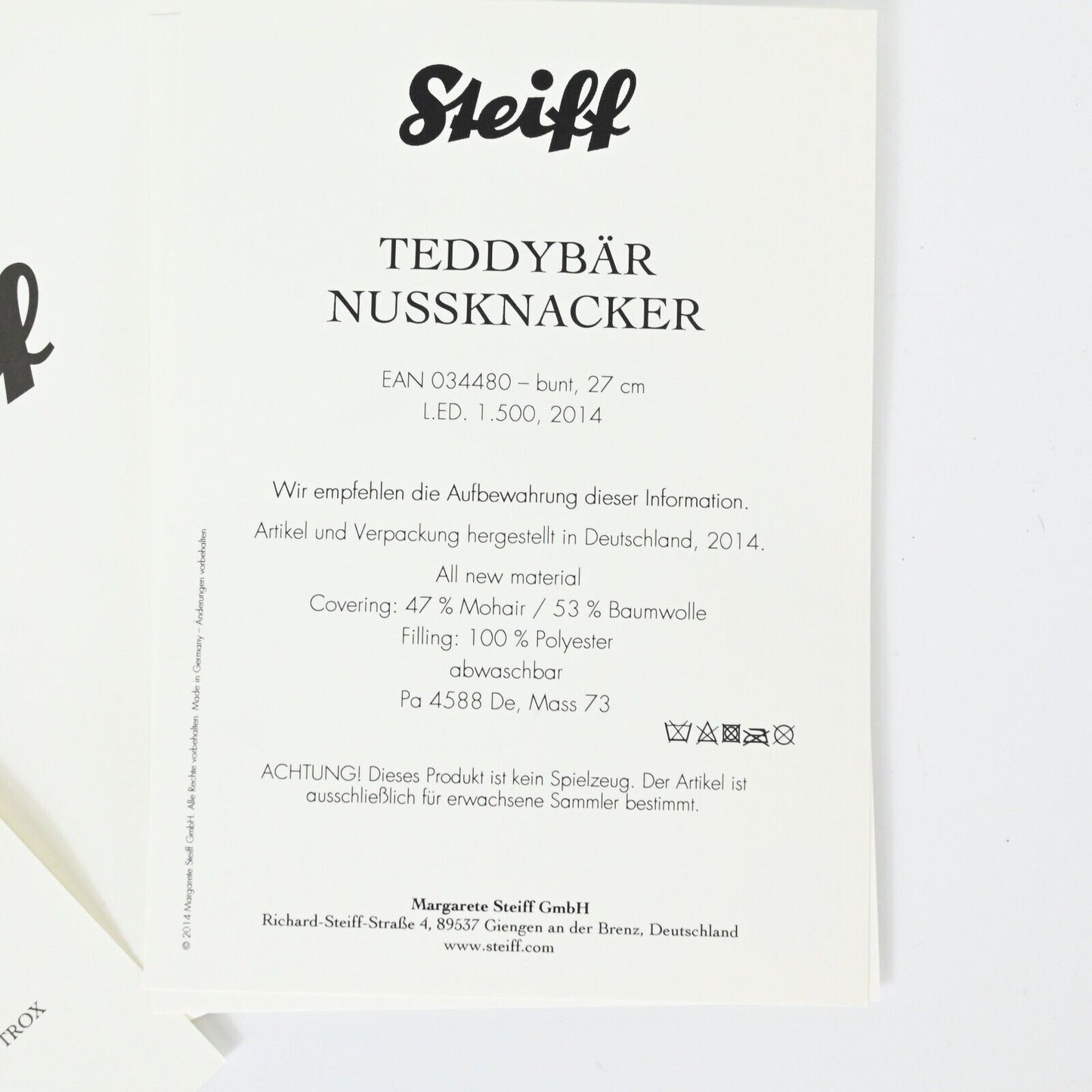 Steiff Musical Nutcracker Teddy Bear Limited Edition - 034480