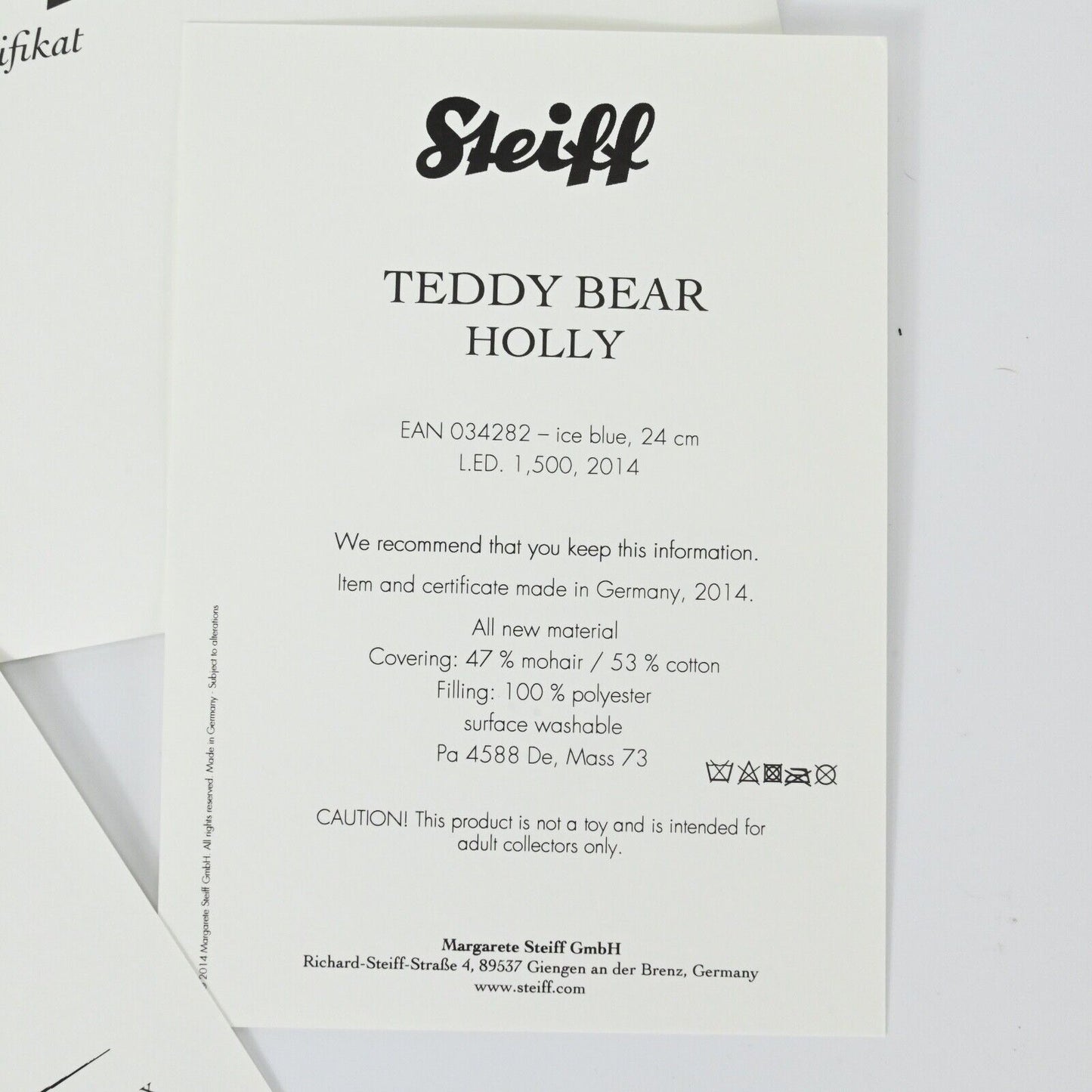 Steiff Holly Teddy Bear - Limited Edition 034282