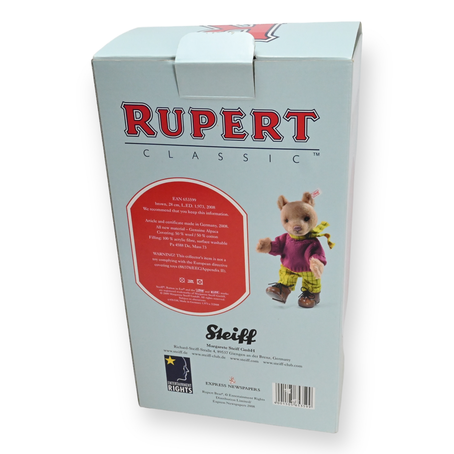 Steiff Rupert the Bear - 653599, Ltd Ed 645/1973