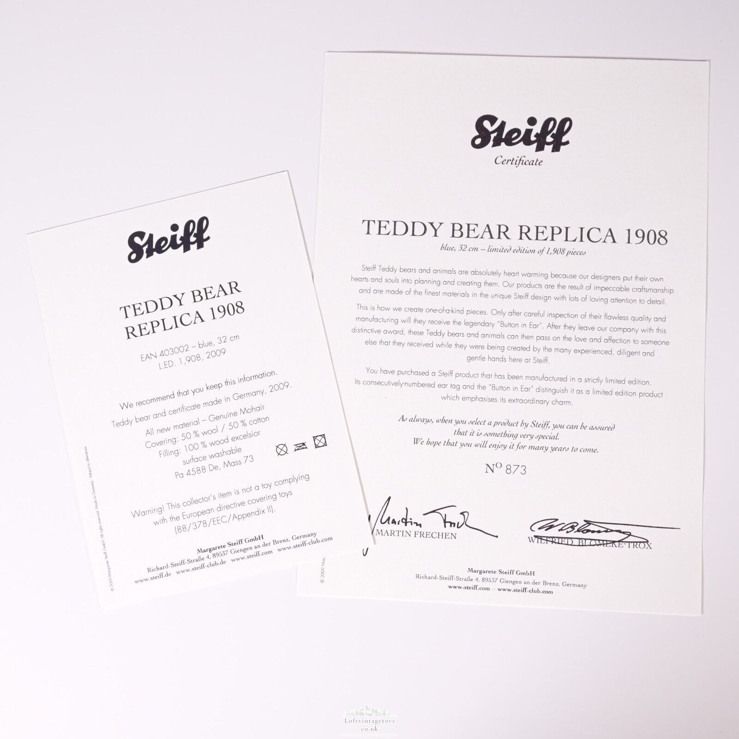 Steiff 1908 Replica Blue Mohair Teddy Bear - 403002