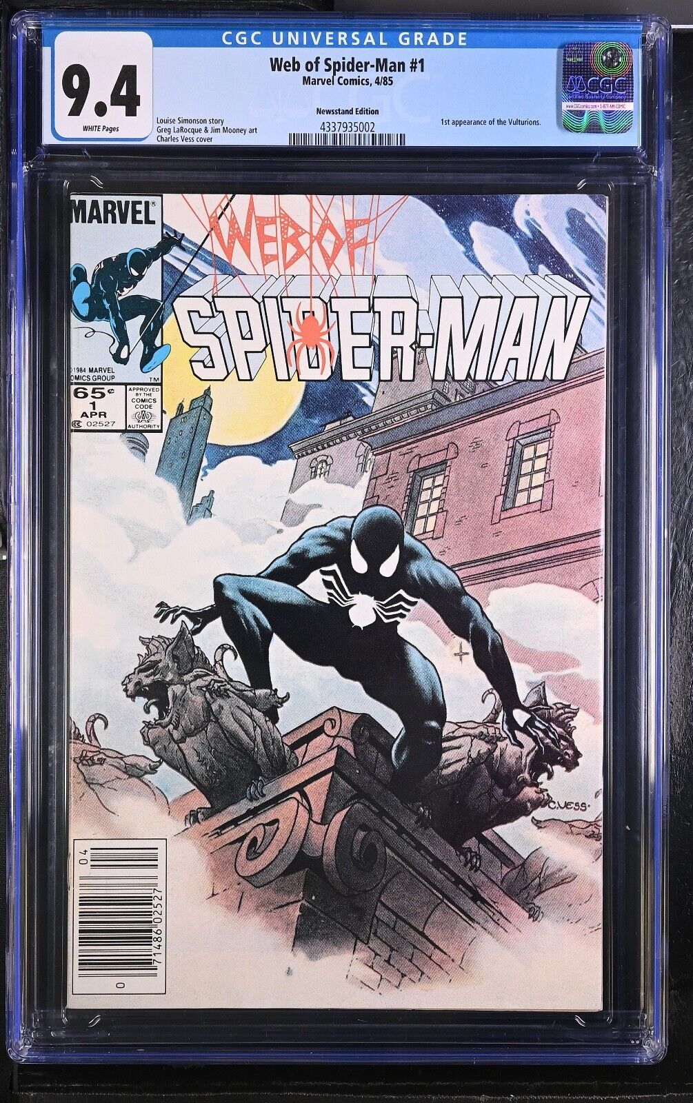 Web of Spider-Man #1 CGC 9.4 - Seltenere Kioskausgabe / 1985, Marvel Comic