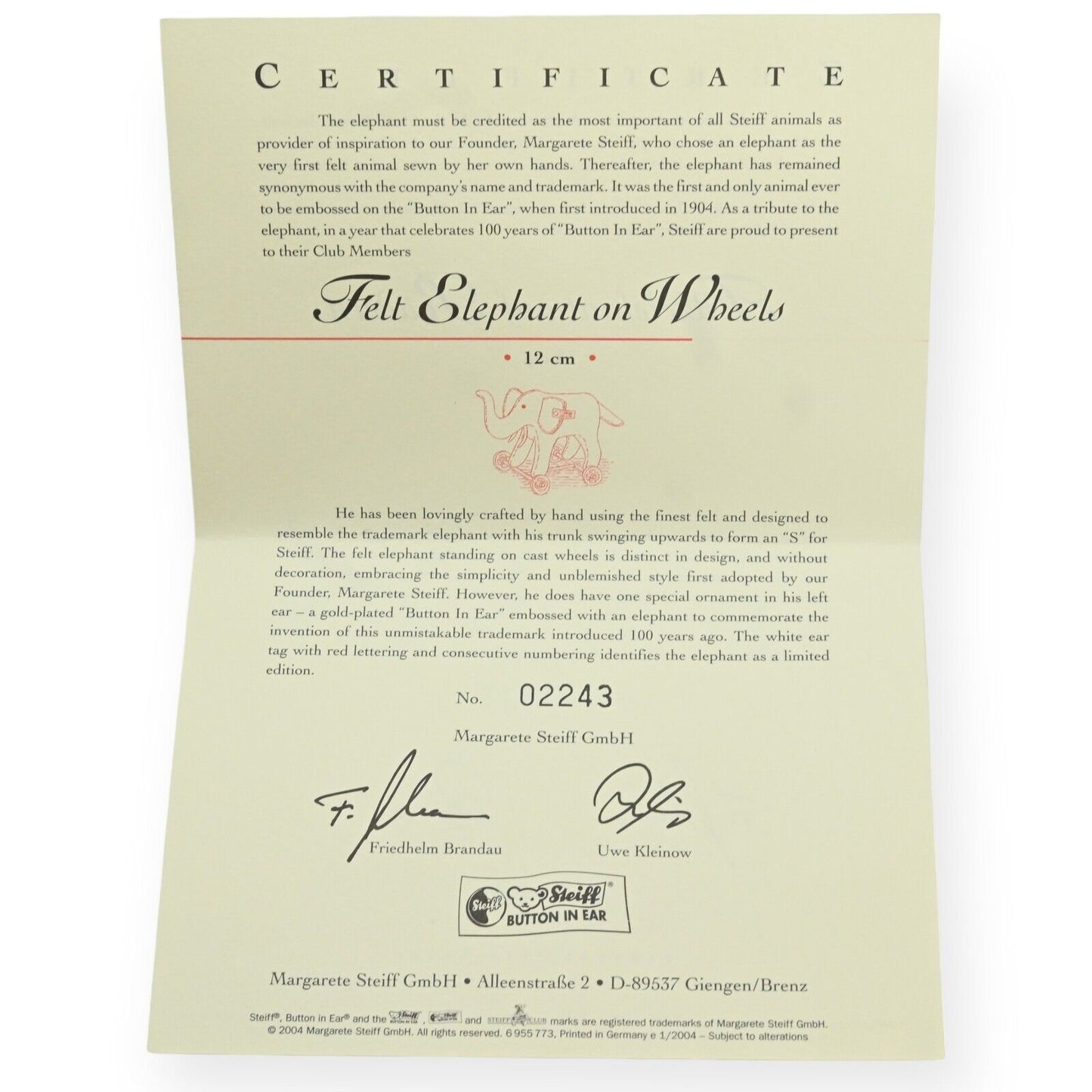 Steiff Club Edition Elephant on Wheels - Limited Edition 420412