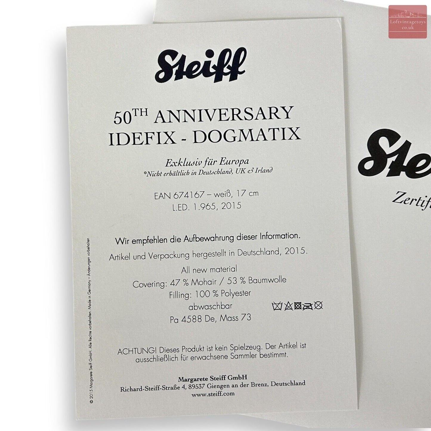 Steiff 50Th Anniversary Idefix Dogmatic - 674167
