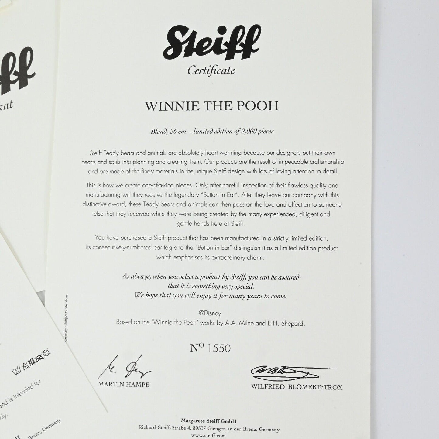 Steiff Winnie the Pooh Limited Edition - 354908
