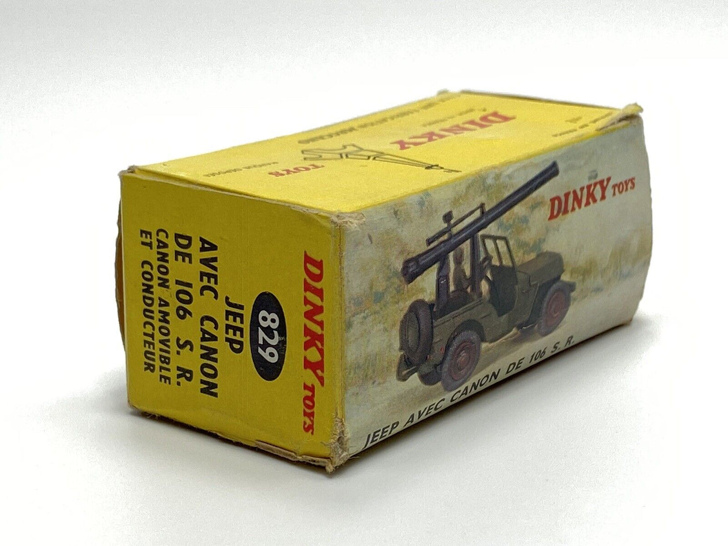 FRENCH DINKY 829 JEEP AVEC CANON DE 106 S.R. WITH ORIGINAL BOX