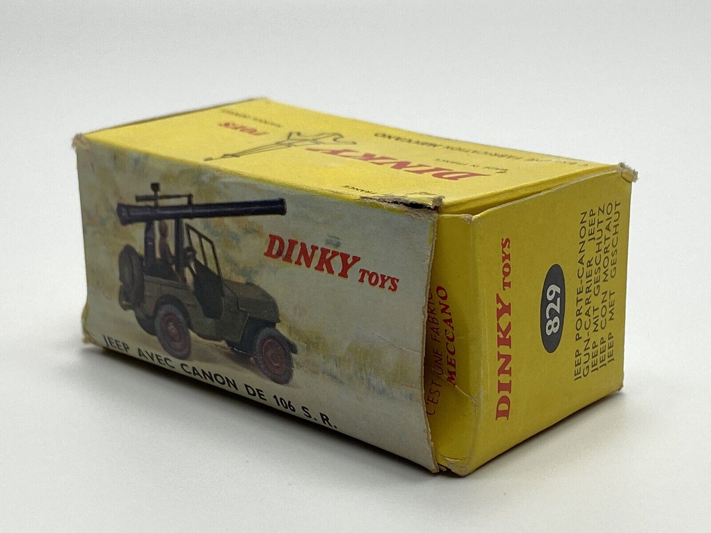 FRENCH DINKY 829 JEEP AVEC CANON DE 106 S.R. WITH ORIGINAL BOX