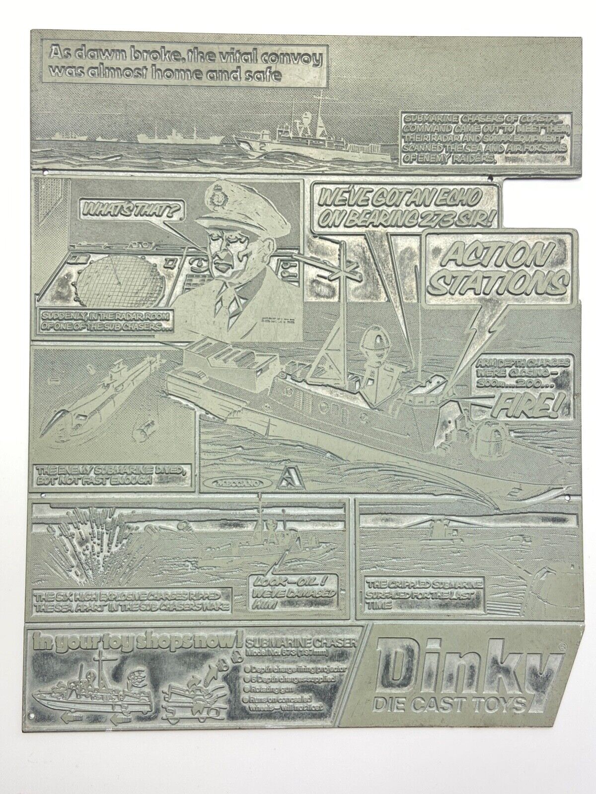DINKY TOYS 673 SUBMARINE CHASER ORIGINAL PRINTING PLATE - EXC CONDITION