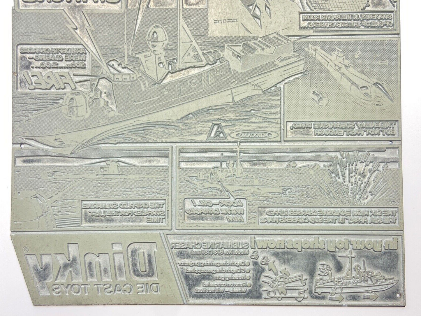 DINKY TOYS 673 SUBMARINE CHASER ORIGINAL PRINTING PLATE - EXC CONDITION