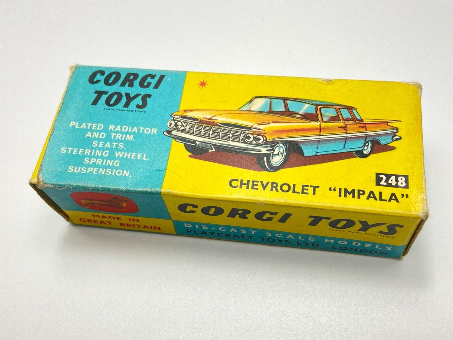 CORGI 248 CHEVROLET IMPALA - TAN BODY, LIGHT CREAM ROOF WITH ORIGINAL BOX