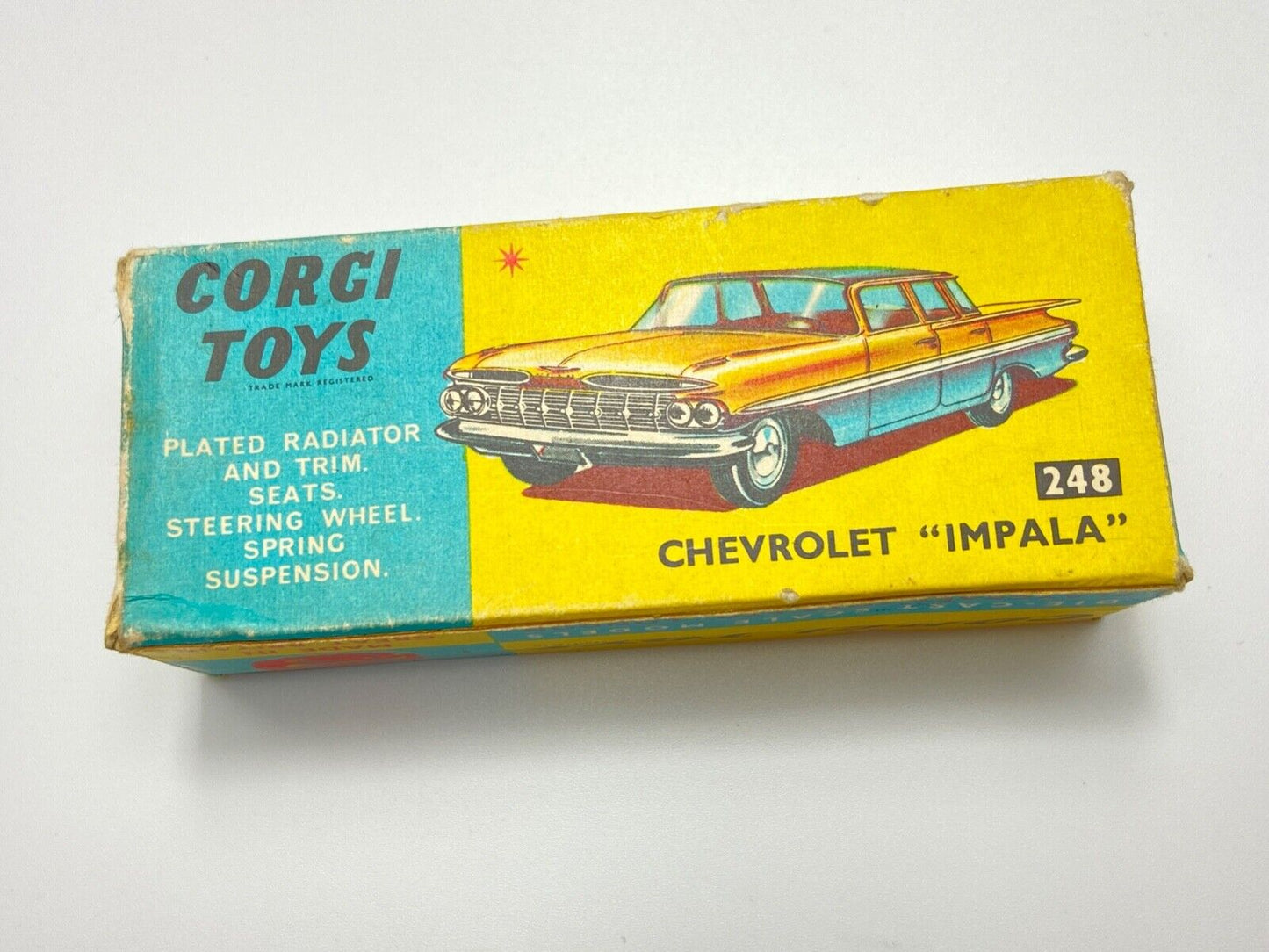 CORGI 248 CHEVROLET IMPALA - TAN BODY, LIGHT CREAM ROOF WITH ORIGINAL BOX