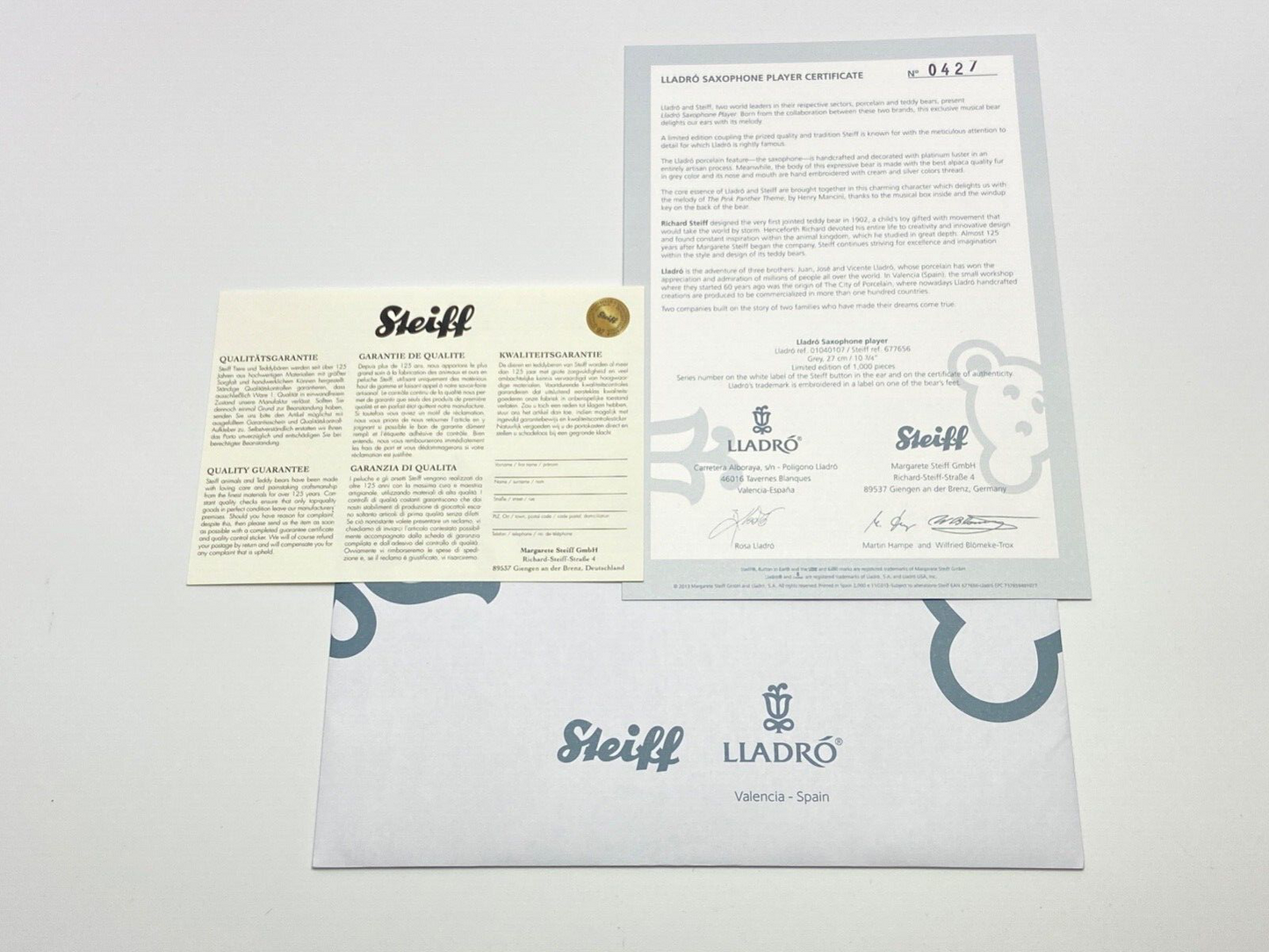 STEIFF LLADRO MUSICAL SAXOPHONE PLAYER TEDDY BEAR LE 677656 - MINT