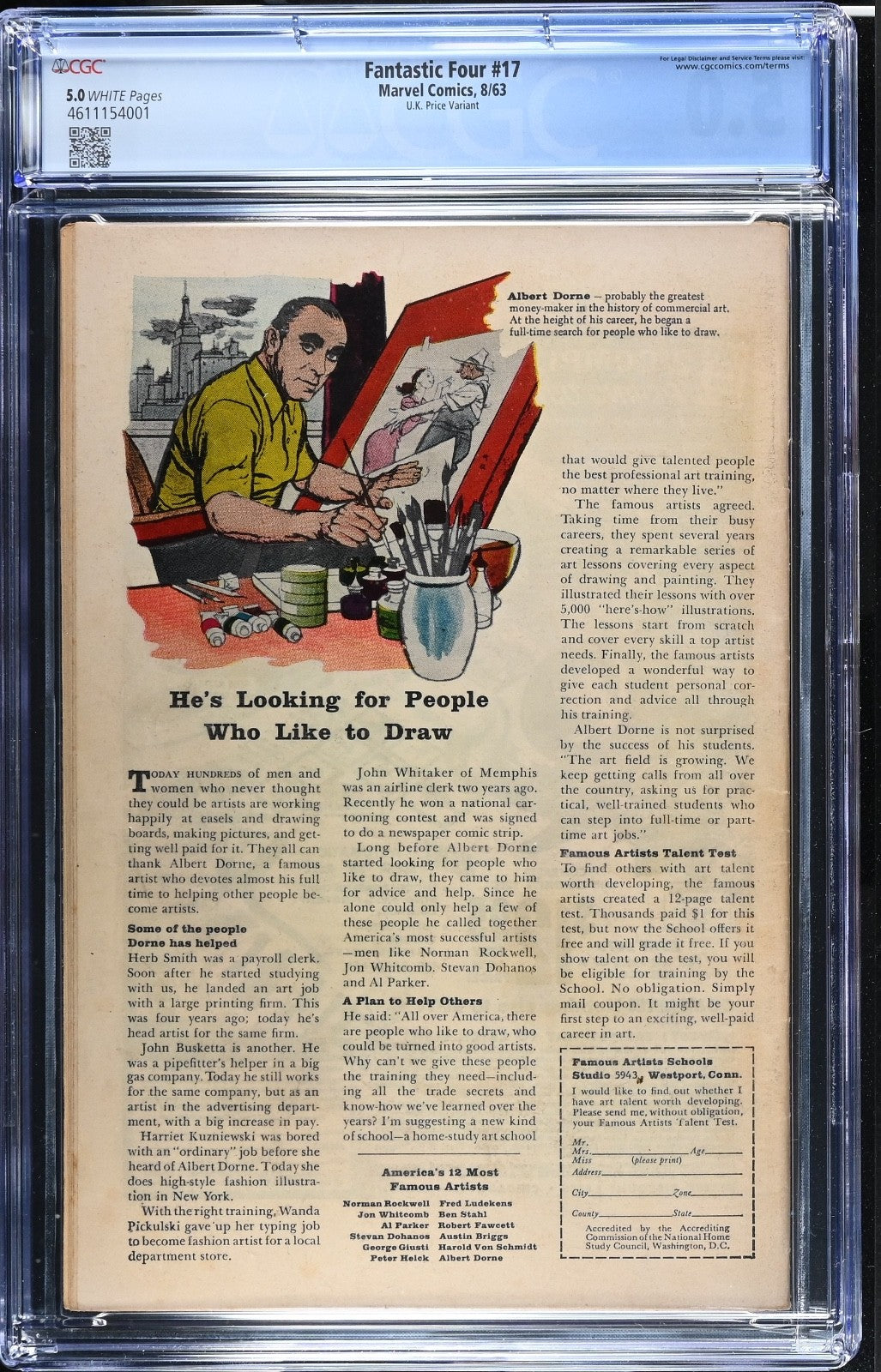 Fantastic Four #17 CGC 5.0 (UK Price Variant) - Marvel 1963