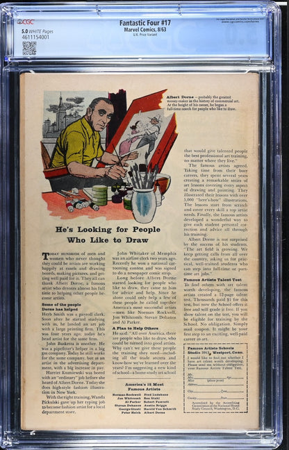Fantastic Four #17 CGC 5.0 (UK Price Variant) - Marvel 1963