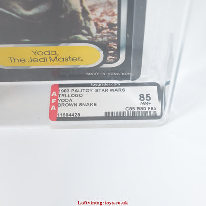 Palitoy Vintage Star Wars ROTJ Tri-Logo Yoda (brown snake) AFA 85