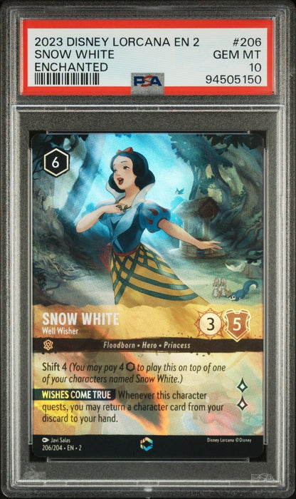2023 DISNEY LORCANA EN 2-RISE OF THE FLOODBORN #206 SNOW WHITE ENCHANTED PSA 10