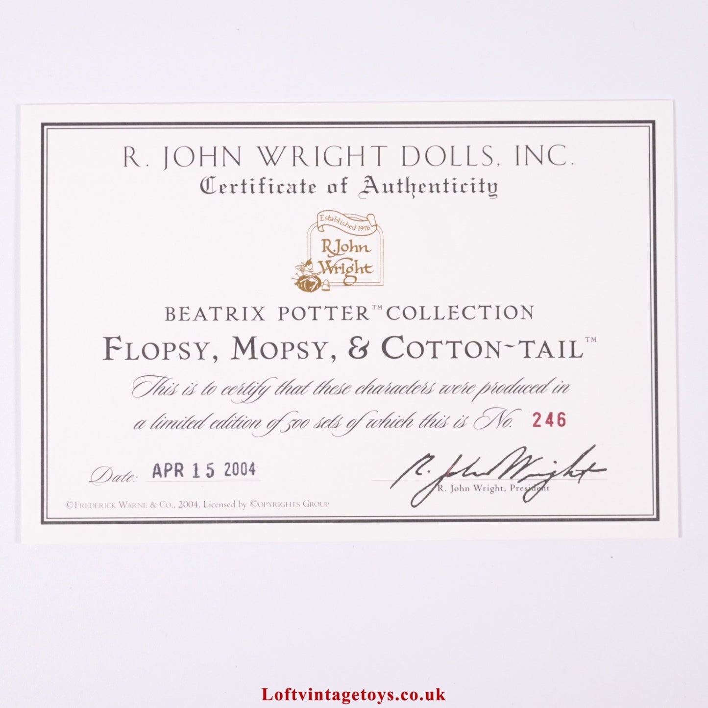 R John Wright  Beatrix Potter Flopsy, Mopsy & Cottontail, Ltd Ed of 500