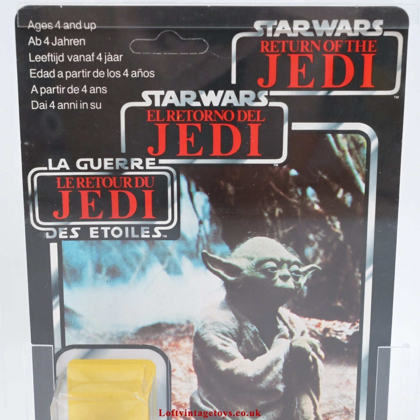 Palitoy Vintage Star Wars ROTJ Tri-Logo Yoda (brown snake) AFA 85