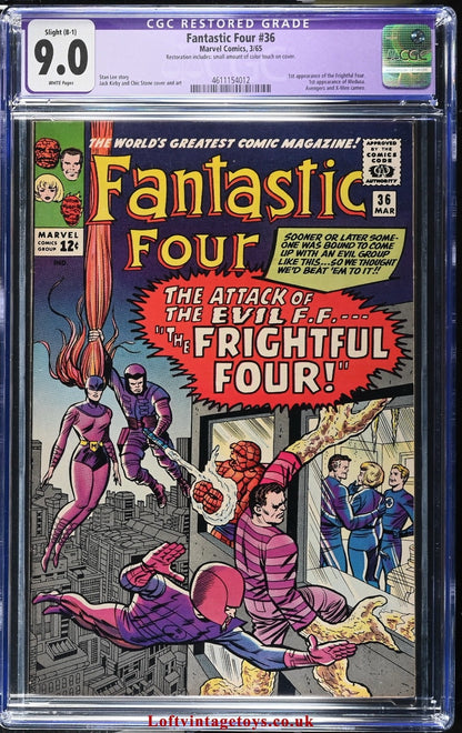 Fantastic Four 36 CGC 9.0 Restored (B-1) Slight -  Marvel Comics 1965 Restored