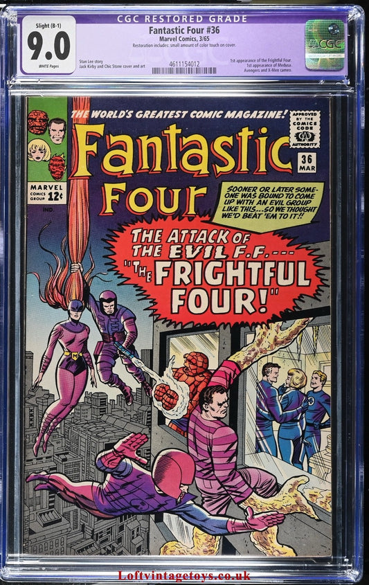 Fantastic Four 36 CGC 9.0 Restored (B-1) Slight -  Marvel Comics 1965 Restored