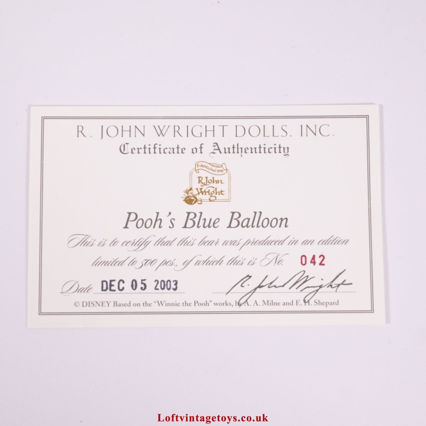 R.John Wright Winnie The Pooh Blue Balloon, Ltd Edition of 500
