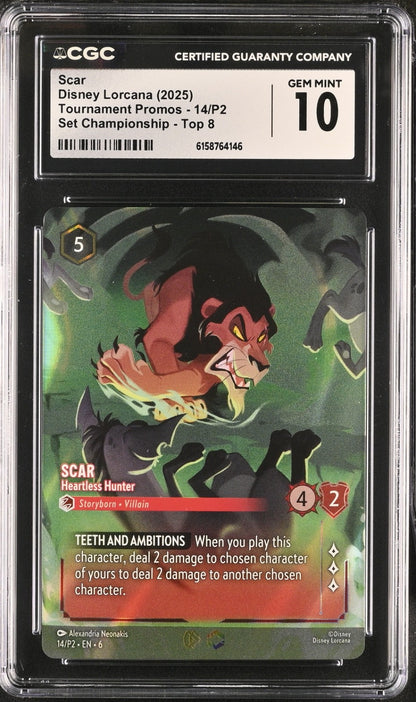 Lorcana Promos Scar Heartless Hunter 14/P2 Set Championship - CGC Gem Mint 10