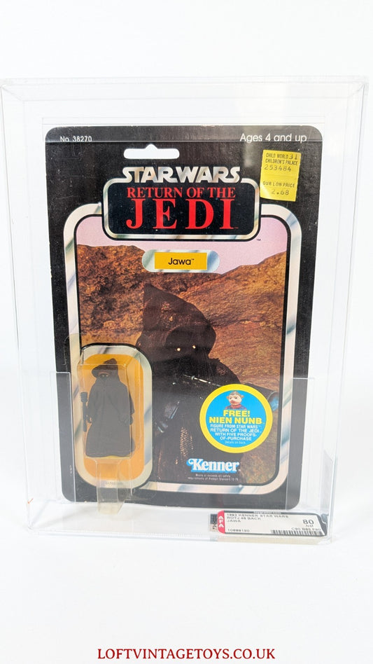 Vintage Star Wars Return of the Jedi Jawa Action Figure AFA 80 , 48D Card Bk