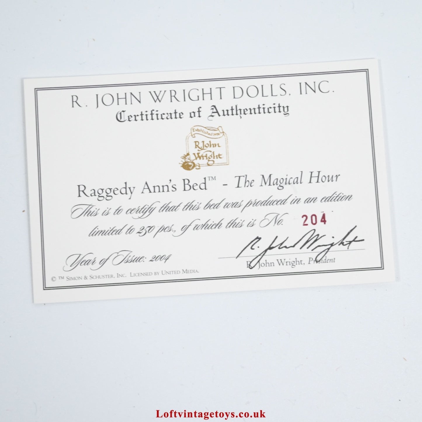 R John Wright Raggedy Ann's Bed, Ltd Ed of 250pcs