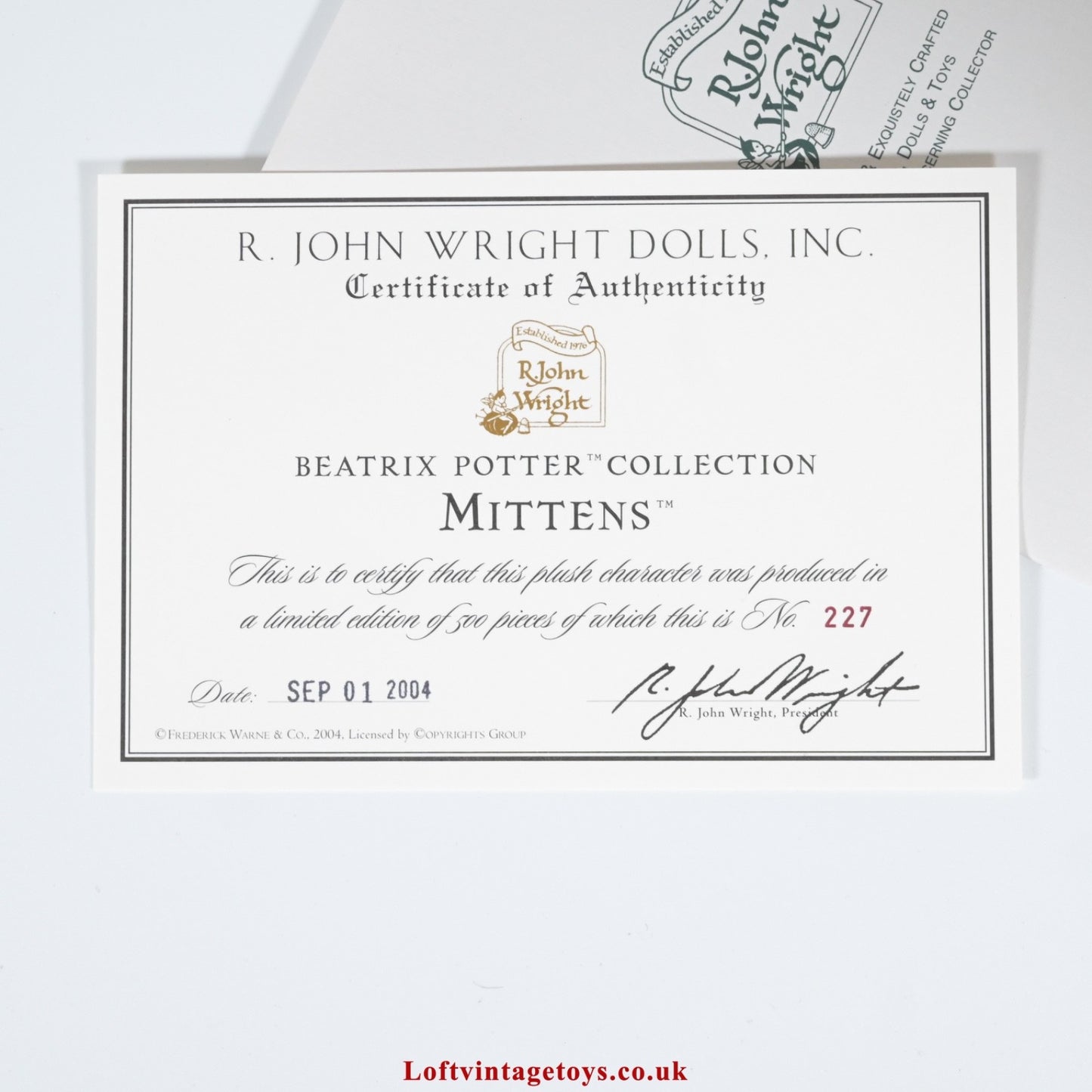 R John Wright Limited Edition Beatrix Potter Mittens Kitten 409/500