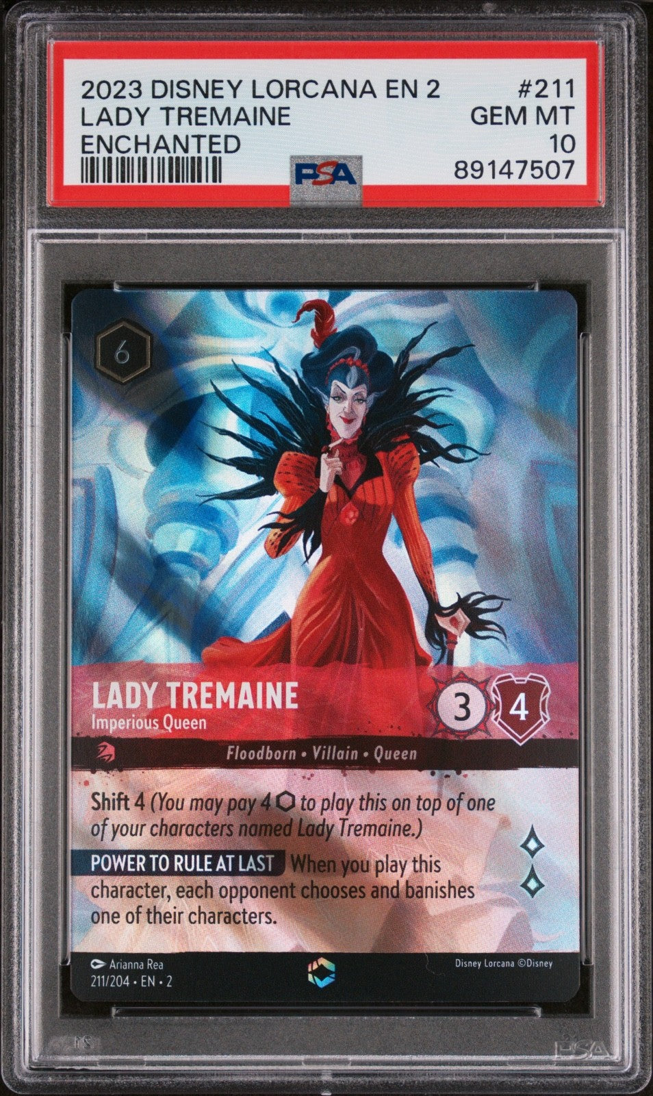 2023 DISNEY LORCANA EN 2-RISE OF THE FLOODBORN #211 LADY TREMAINE PSA 10